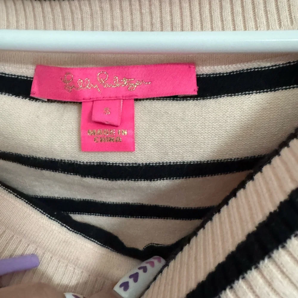 Lilly Pulitzer Off-Shoulder Small Clarette Sweater in Pink and Black Stripes